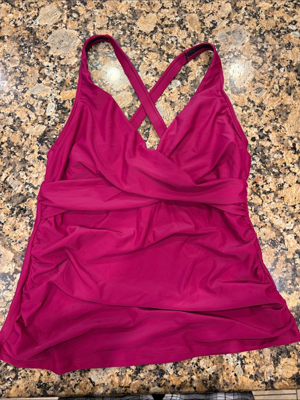 Women’s Raspberry Wine Cross-Back Swim Tankini Top Size 12 US